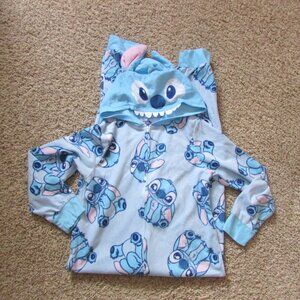 NEW Disney Lilo & Stitch One Piece Hooded Sleepwear Pajamas Zip Kids Large 10/12